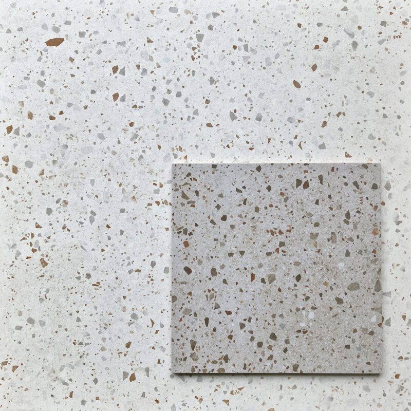 300 x 300mm Omega Grey Terrazzo on Omega White Terrazzo Tile