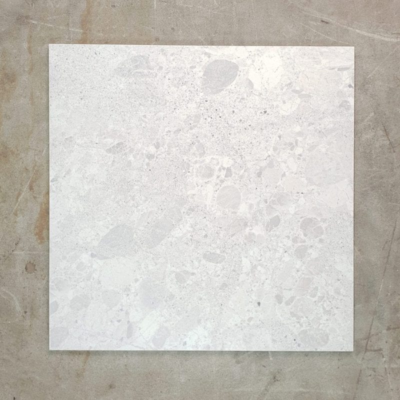 600mm x 600mm White Matt Terrazzo Tile 