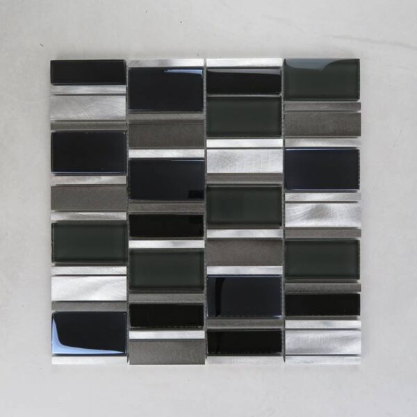 BLACK/OLIVE GLASS & BRUSHED ALUMINIUM MIX MOSAIC