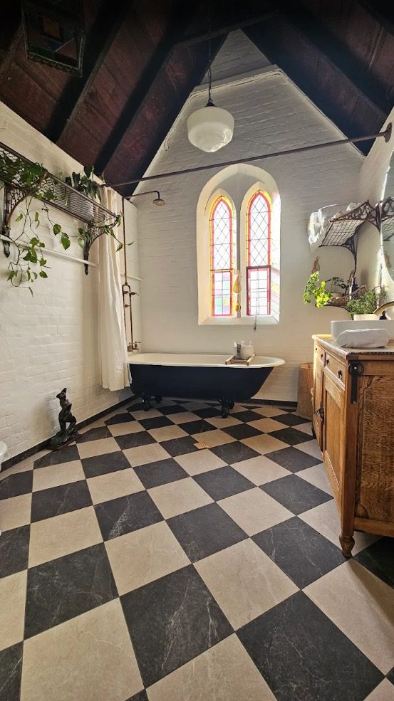 Checkerboard tiles in heritage building renovation